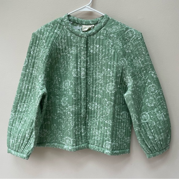 AERIN x Julia Amory Devon Quilted Ikat Jacket 100% Cotton Green Floral Size L - Picture 6 of 11